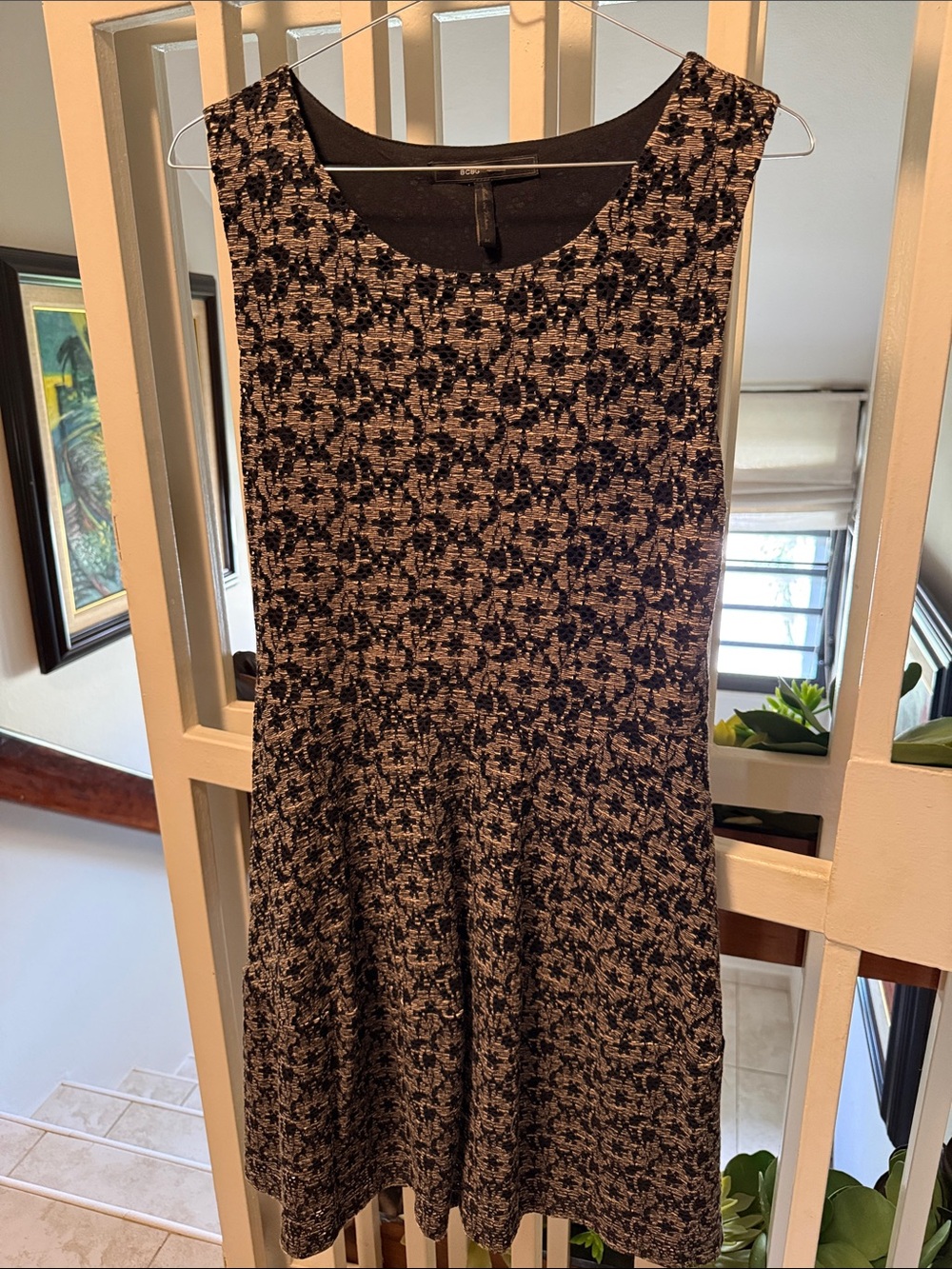 BCBGMaxAzria Black and Cream Sleeveless Fit-and-Flare Mini Dress